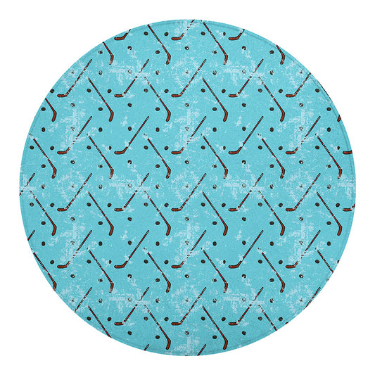 Hockey Stick And Puck Pattern Print Round Blanket