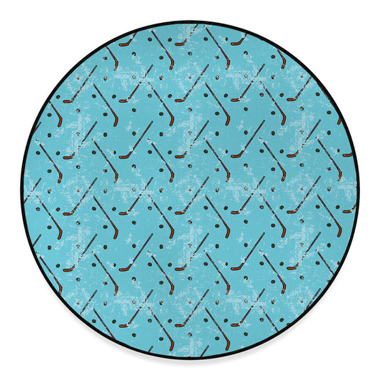 Hockey Stick And Puck Pattern Print Round Floor Mat