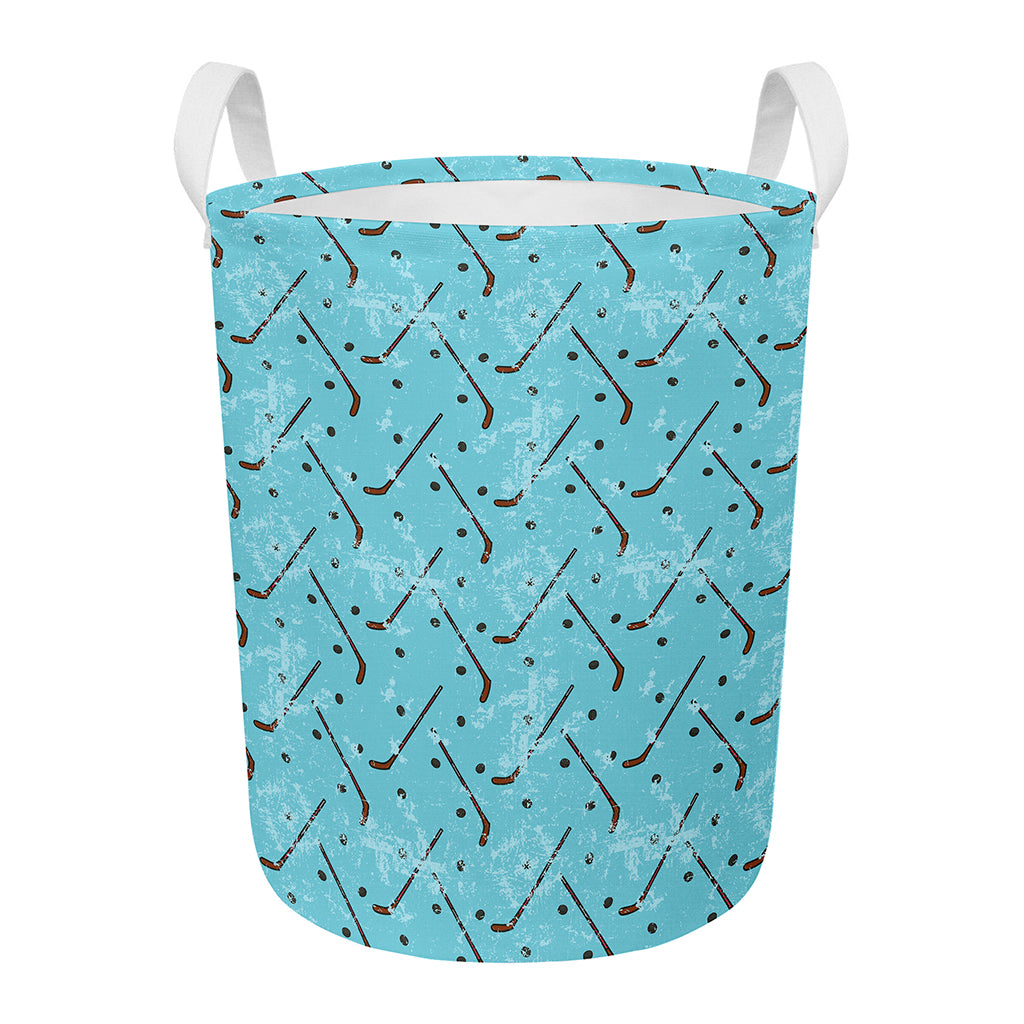 Hockey Stick And Puck Pattern Print Round Laundry Basket
