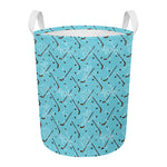 Hockey Stick And Puck Pattern Print Round Laundry Basket