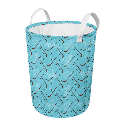 Hockey Stick And Puck Pattern Print Round Laundry Basket