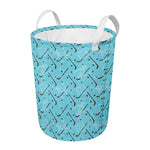 Hockey Stick And Puck Pattern Print Round Laundry Basket