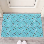 Hockey Stick And Puck Pattern Print Rubber Doormat