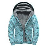 Hockey Stick And Puck Pattern Print Sherpa Lined Zip Up Hoodie