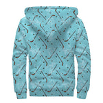 Hockey Stick And Puck Pattern Print Sherpa Lined Zip Up Hoodie