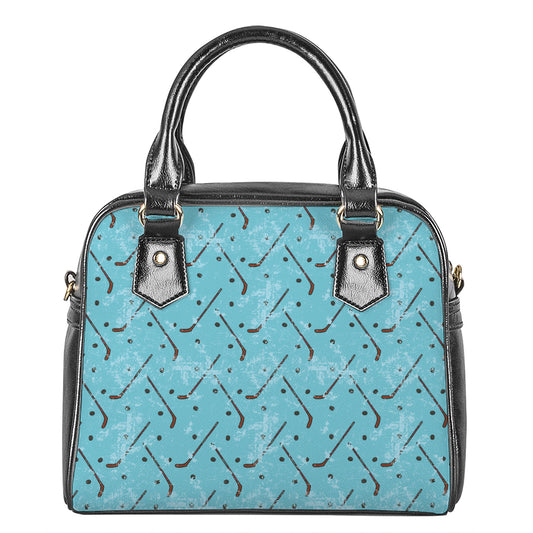 Hockey Stick And Puck Pattern Print Shoulder Handbag