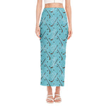 Hockey Stick And Puck Pattern Print Side Slit Maxi Skirt