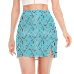 Hockey Stick And Puck Pattern Print Side Slit Mini Skirt
