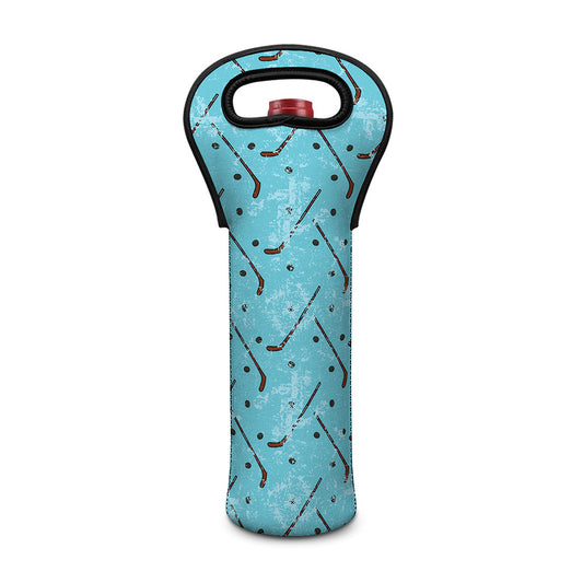 Hockey Stick And Puck Pattern Print Single Neoprene Wine Tote
