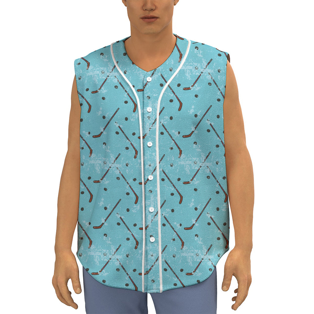 Hockey Stick And Puck Pattern Print Sleeveless Baseball Jersey