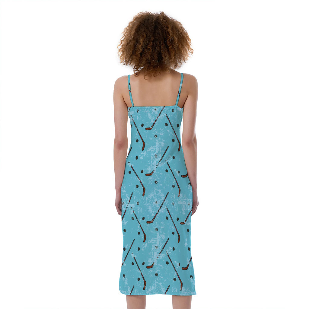 Hockey Stick And Puck Pattern Print Slim Fit Midi Cami Dress