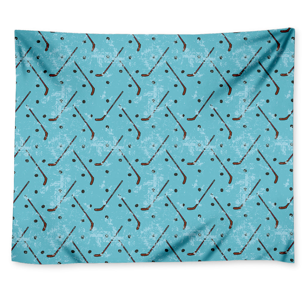 Hockey Stick And Puck Pattern Print Tapestry
