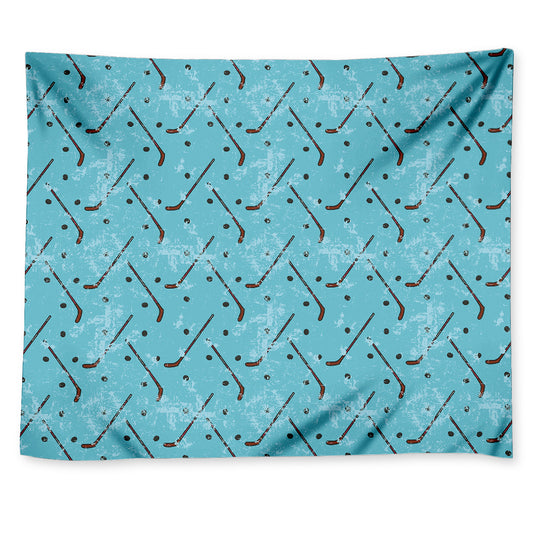 Hockey Stick And Puck Pattern Print Tapestry