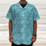 Hockey Stick And Puck Pattern Print Textured Short Sleeve Shirt