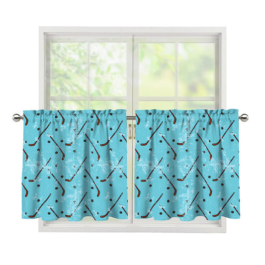 Hockey Stick And Puck Pattern Print Tier Curtains