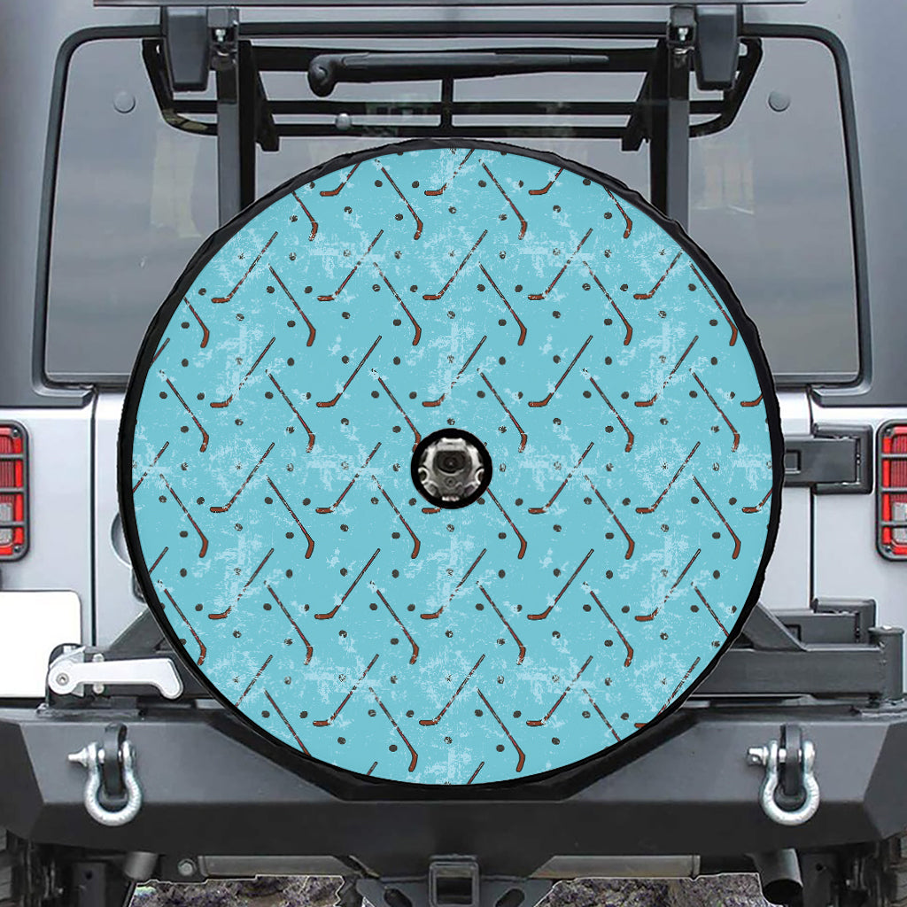 Hockey Stick And Puck Pattern Print Tire Cover With Camera Hole