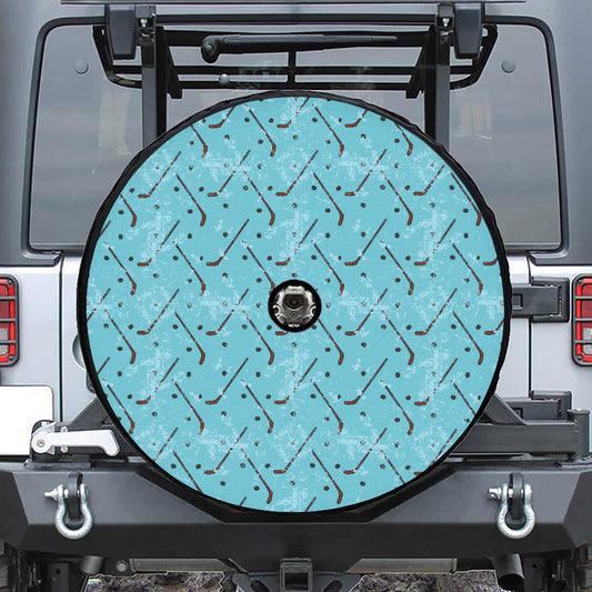 Hockey Stick And Puck Pattern Print Tire Cover With Camera Hole