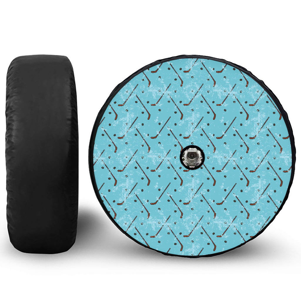 Hockey Stick And Puck Pattern Print Tire Cover With Camera Hole