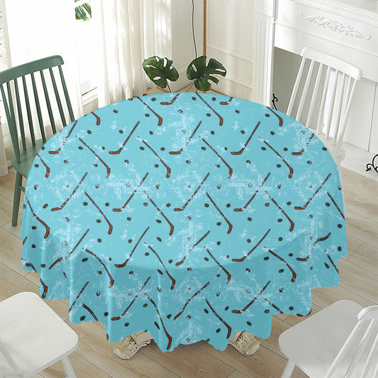 Hockey Stick And Puck Pattern Print Waterproof Round Tablecloth