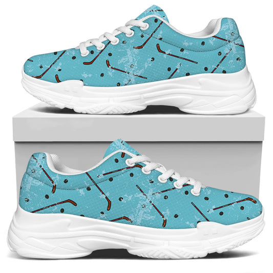 Hockey Stick And Puck Pattern Print White Chunky Shoes