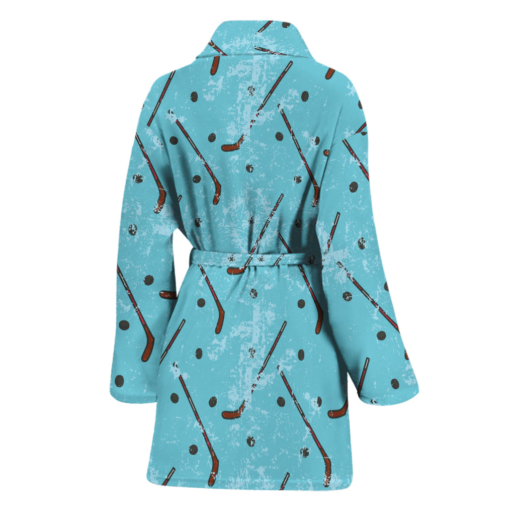 Hockey Stick And Puck Pattern Print Women's Bathrobe