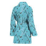 Hockey Stick And Puck Pattern Print Women's Bathrobe
