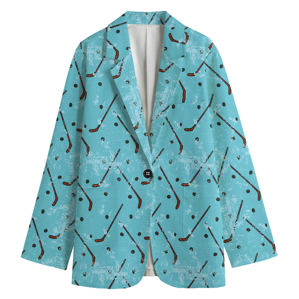 Hockey Stick And Puck Pattern Print Women's Blazer