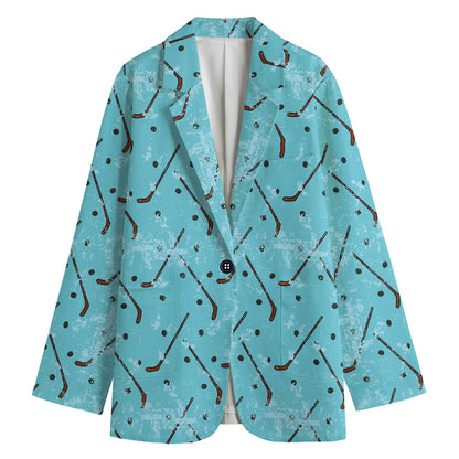 Hockey Stick And Puck Pattern Print Women's Blazer