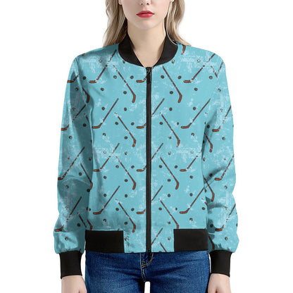 Hockey Stick And Puck Pattern Print Women's Bomber Jacket