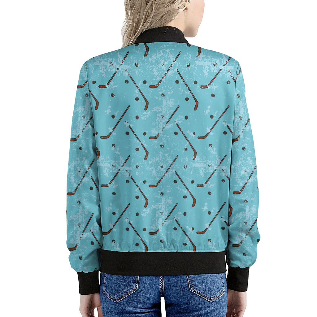 Hockey Stick And Puck Pattern Print Women's Bomber Jacket