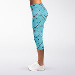 Hockey Stick And Puck Pattern Print Women's Capri Leggings