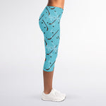 Hockey Stick And Puck Pattern Print Women's Capri Leggings