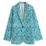 Hockey Stick And Puck Pattern Print Women's Cotton Blazer
