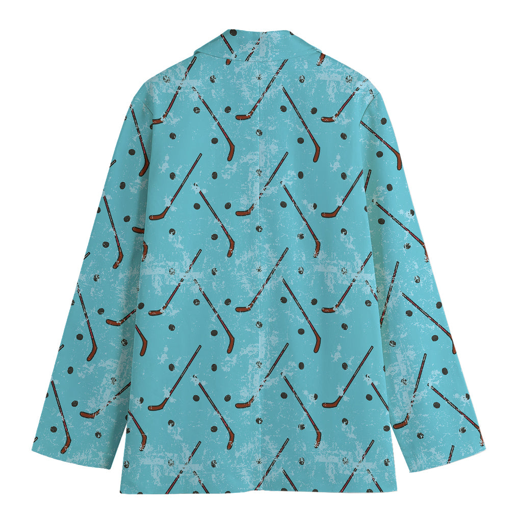 Hockey Stick And Puck Pattern Print Women's Cotton Blazer