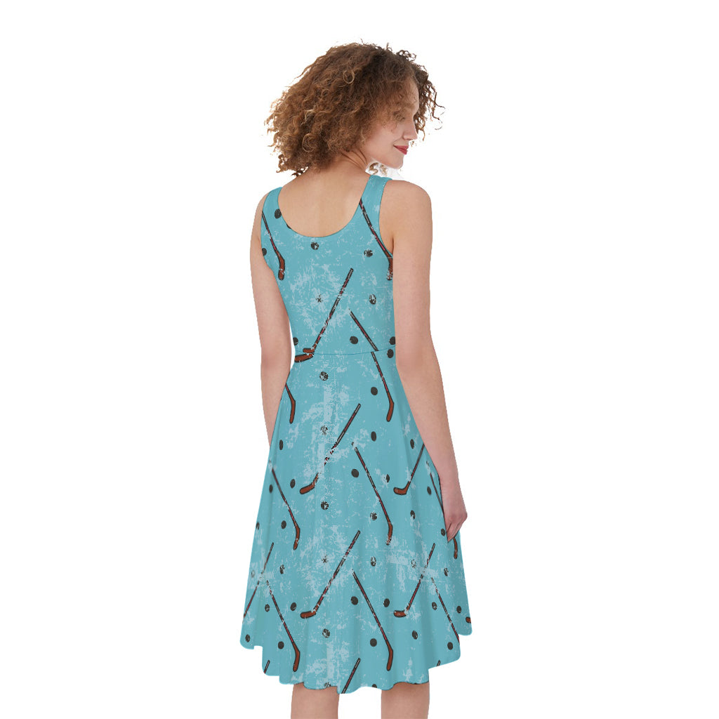 Hockey Stick And Puck Pattern Print Women's Sleeveless Dress