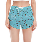 Hockey Stick And Puck Pattern Print Women's Split Running Shorts