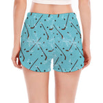 Hockey Stick And Puck Pattern Print Women's Split Running Shorts