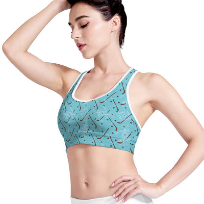 Hockey Stick And Puck Pattern Print Women's Sports Bra