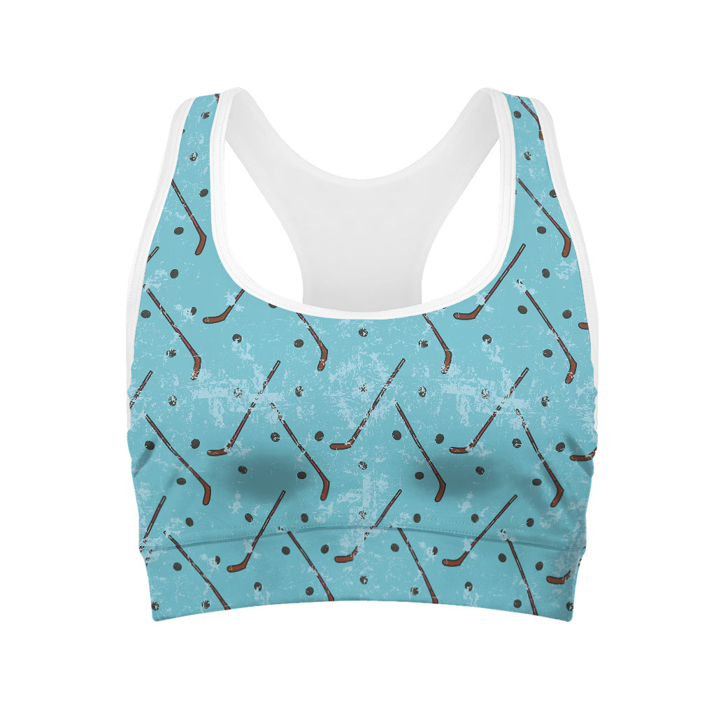 Hockey Stick And Puck Pattern Print Women's Sports Bra