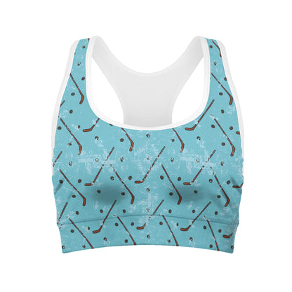 Hockey Stick And Puck Pattern Print Women's Sports Bra