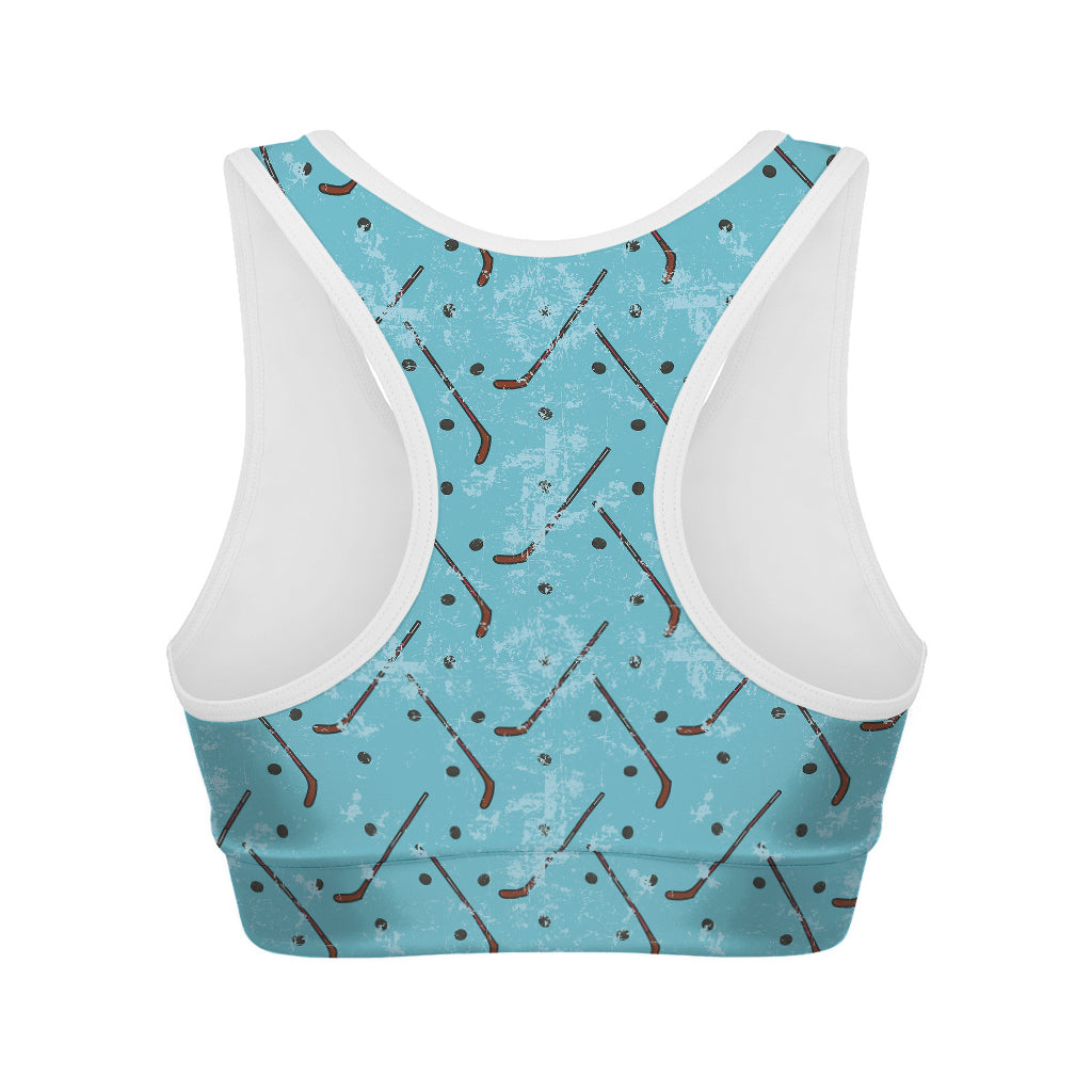 Hockey Stick And Puck Pattern Print Women's Sports Bra