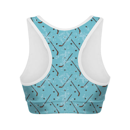 Hockey Stick And Puck Pattern Print Women's Sports Bra