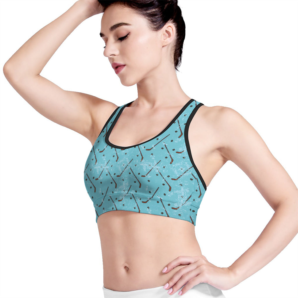 Hockey Stick And Puck Pattern Print Women's Sports Bra
