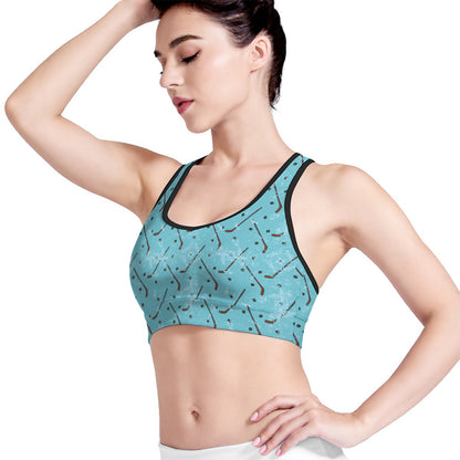Hockey Stick And Puck Pattern Print Women's Sports Bra