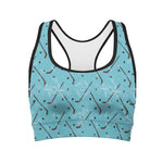 Hockey Stick And Puck Pattern Print Women's Sports Bra