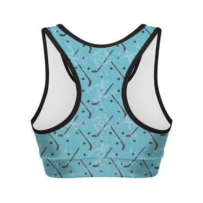 Hockey Stick And Puck Pattern Print Women's Sports Bra
