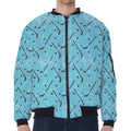 Hockey Stick And Puck Pattern Print Zip Sleeve Bomber Jacket
