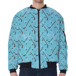 Hockey Stick And Puck Pattern Print Zip Sleeve Bomber Jacket