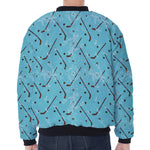 Hockey Stick And Puck Pattern Print Zip Sleeve Bomber Jacket