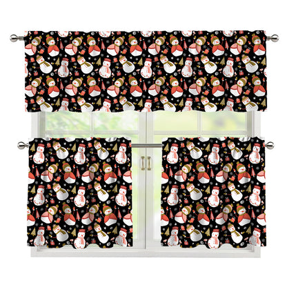 Holiday Snowman Pattern Print 3 Piece Kitchen Curtains